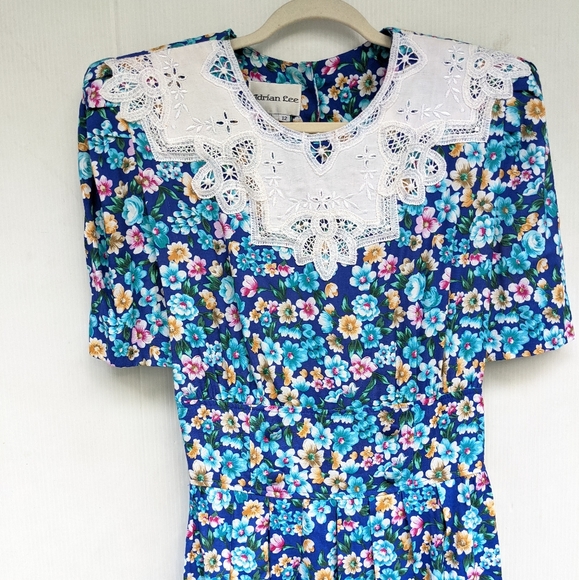 VINTAGE Adrian Lee ditsy floral lace collar dress cottagecore - Picture 11 of 11